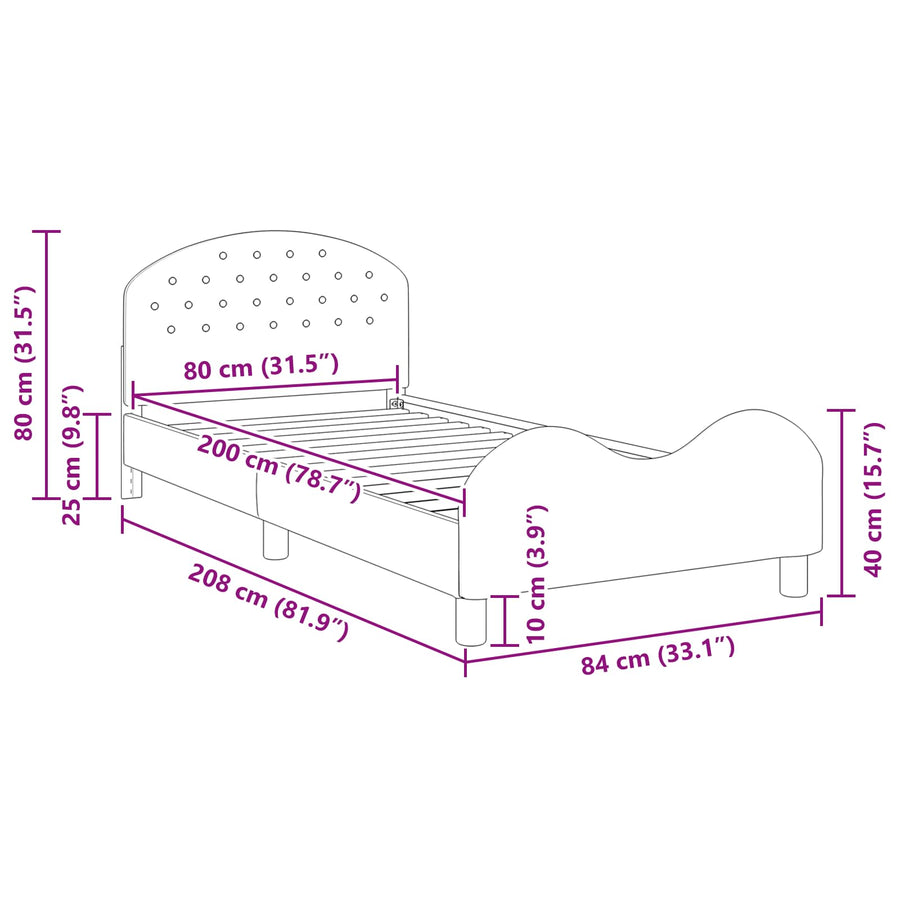 Bedframe voor kinderen met hoofdbord Lichtgrijs 80 x 200 cm