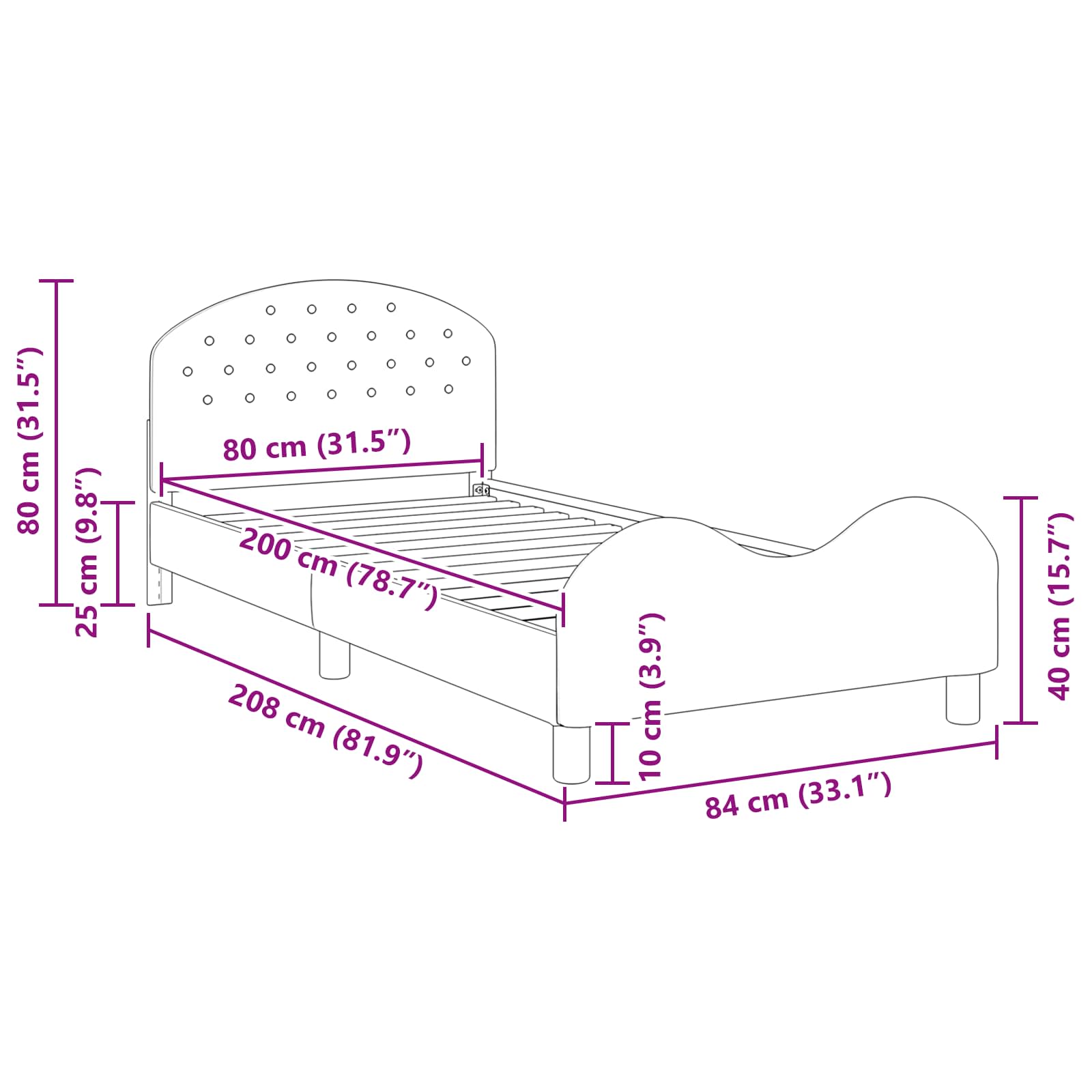 Bedframe voor kinderen met hoofdbord Politieblauw 80 x 200 cm