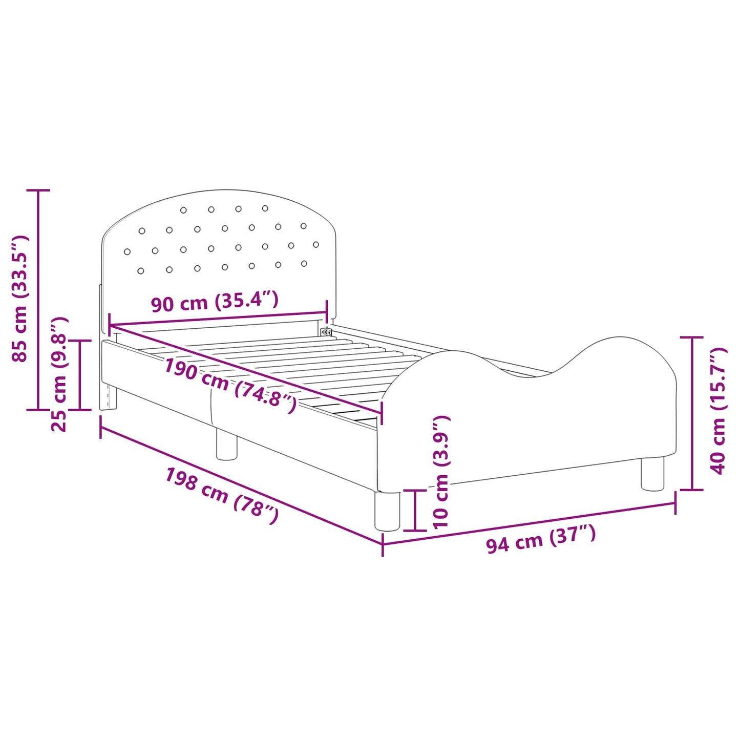 Bedframe Voor Kinderen Met Hoofdbord 90 x 190 cm Lichtgrijs