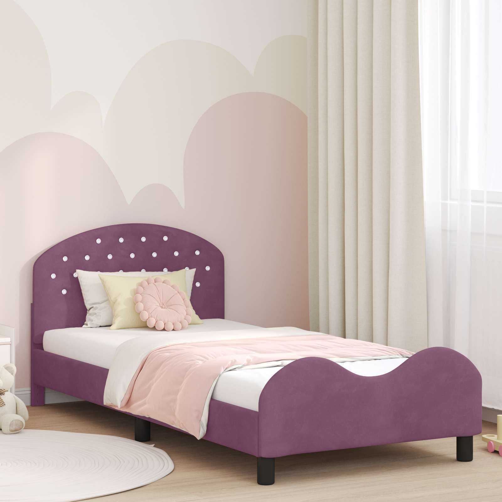 Bedframe voor kinderen met hoofdbord Paars 90 x 190 cm Fluweel