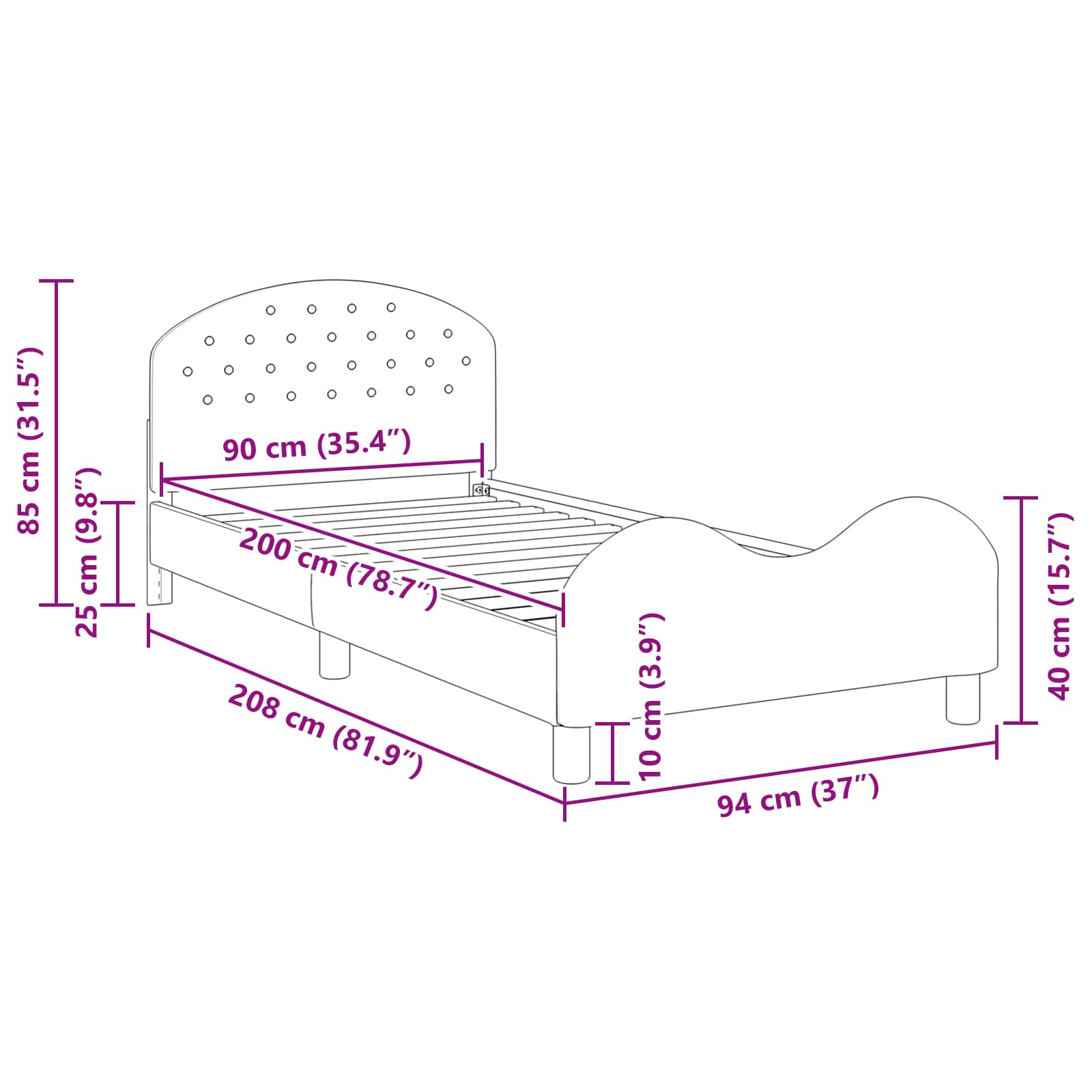Bedframe voor kinderen met hoofdbord Paars 90 x 200 cm Fluweel
