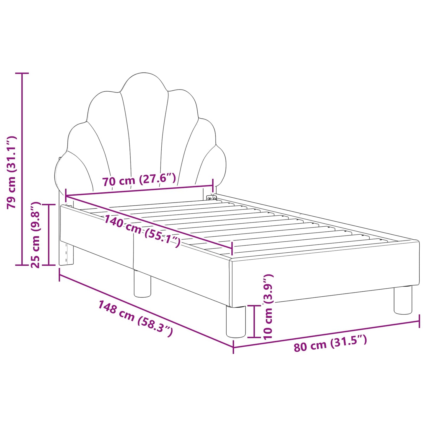 Peuterbedframe met hoofdbord Lichtgrijs 70 x 140 cm Fluweel