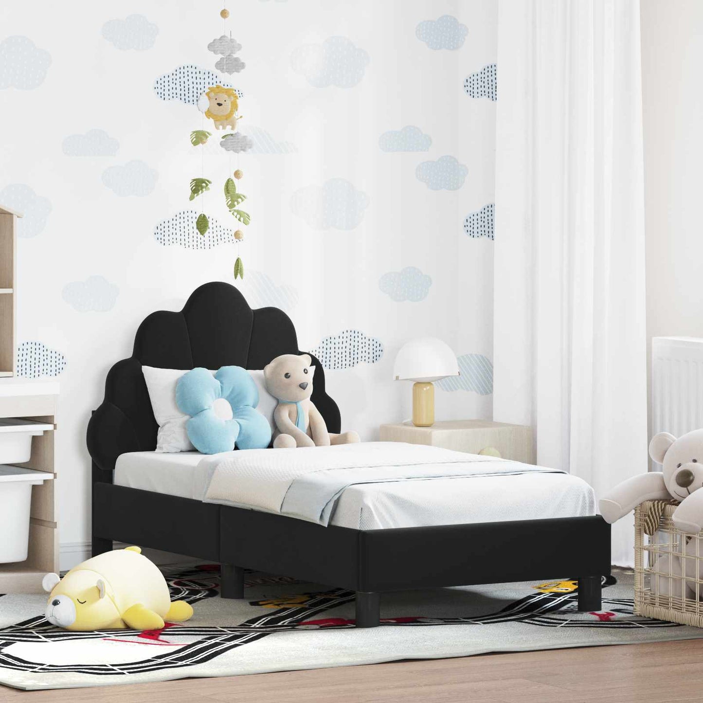 Peuterbedframe met hoofdbord Zwart 70 x 140 cm Fluweel