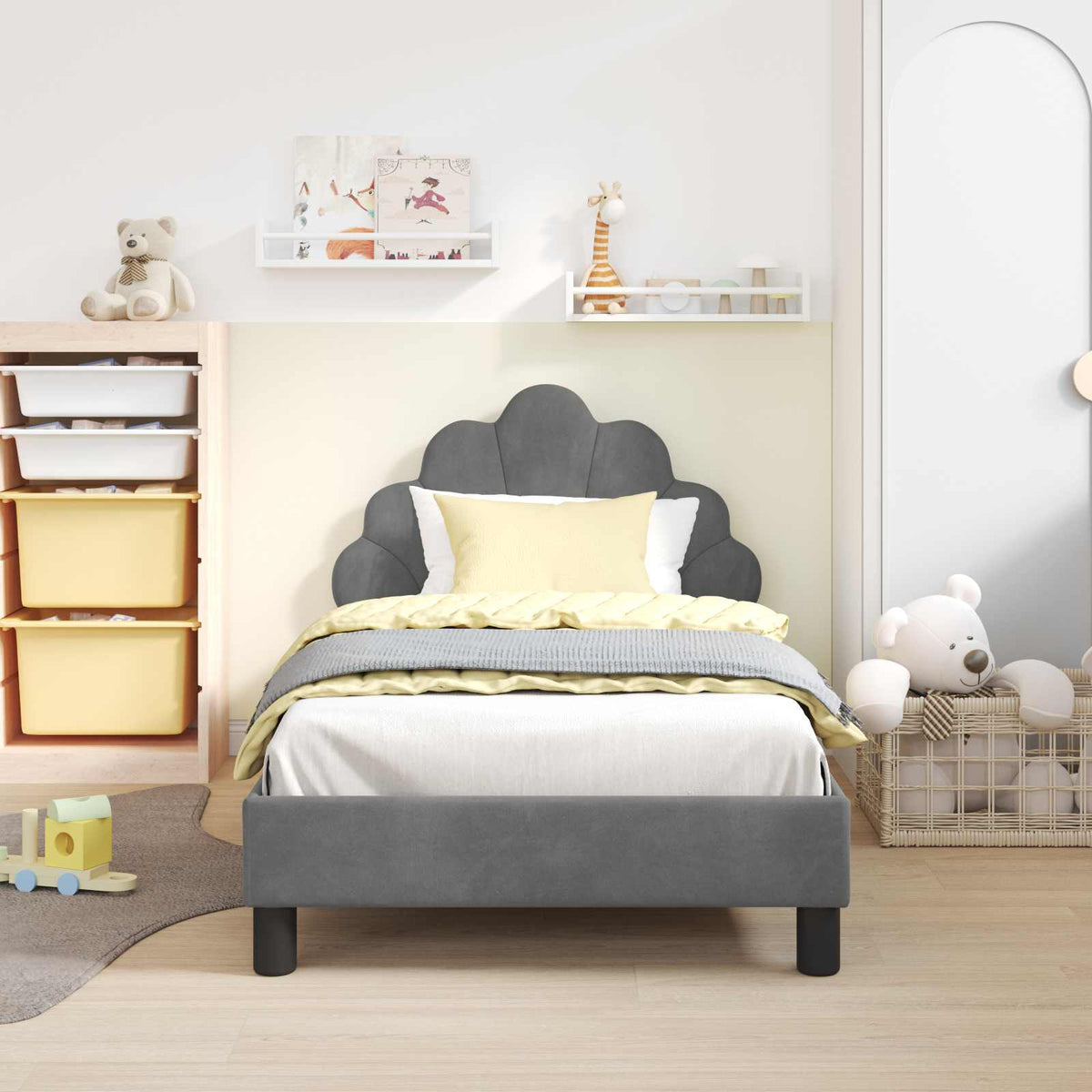 Bedframe voor kinderen met hoofdbord Donkergrijs 80 x 160 cm