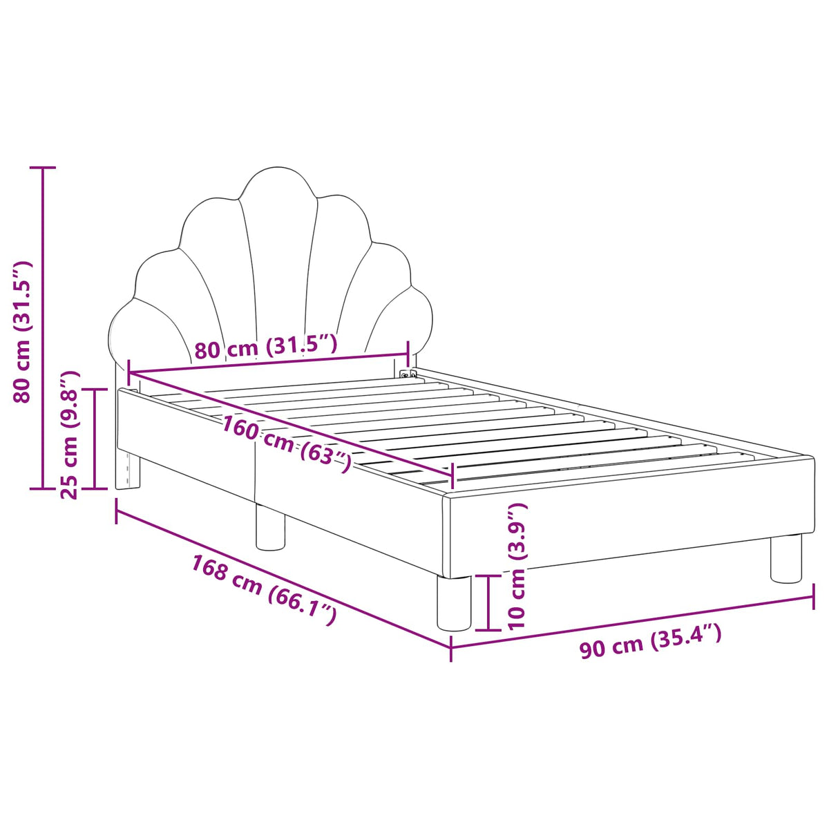 Bedframe voor kinderen met hoofdbord Donkergrijs 80 x 160 cm