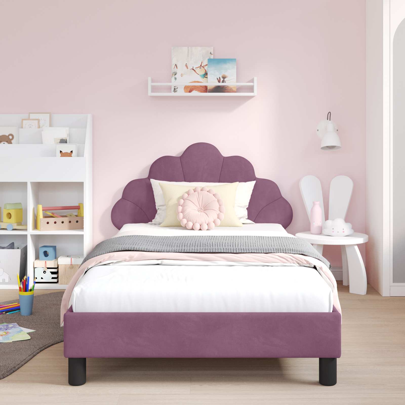 Bedframe voor kinderen met hoofdbord Paars 90 x 190 cm Fluweel