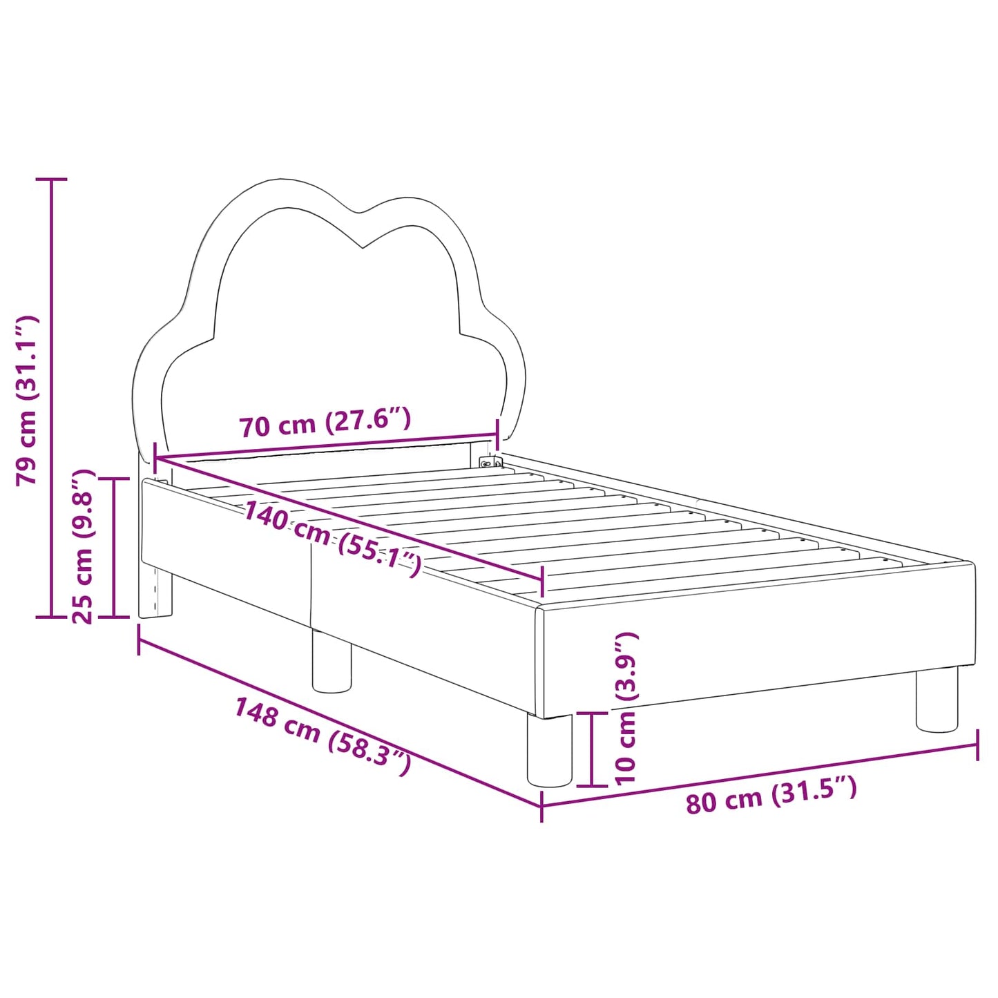 Peuterbedframe met hoofdbord met hoofdeinde Roze 70 x 140 cm PU