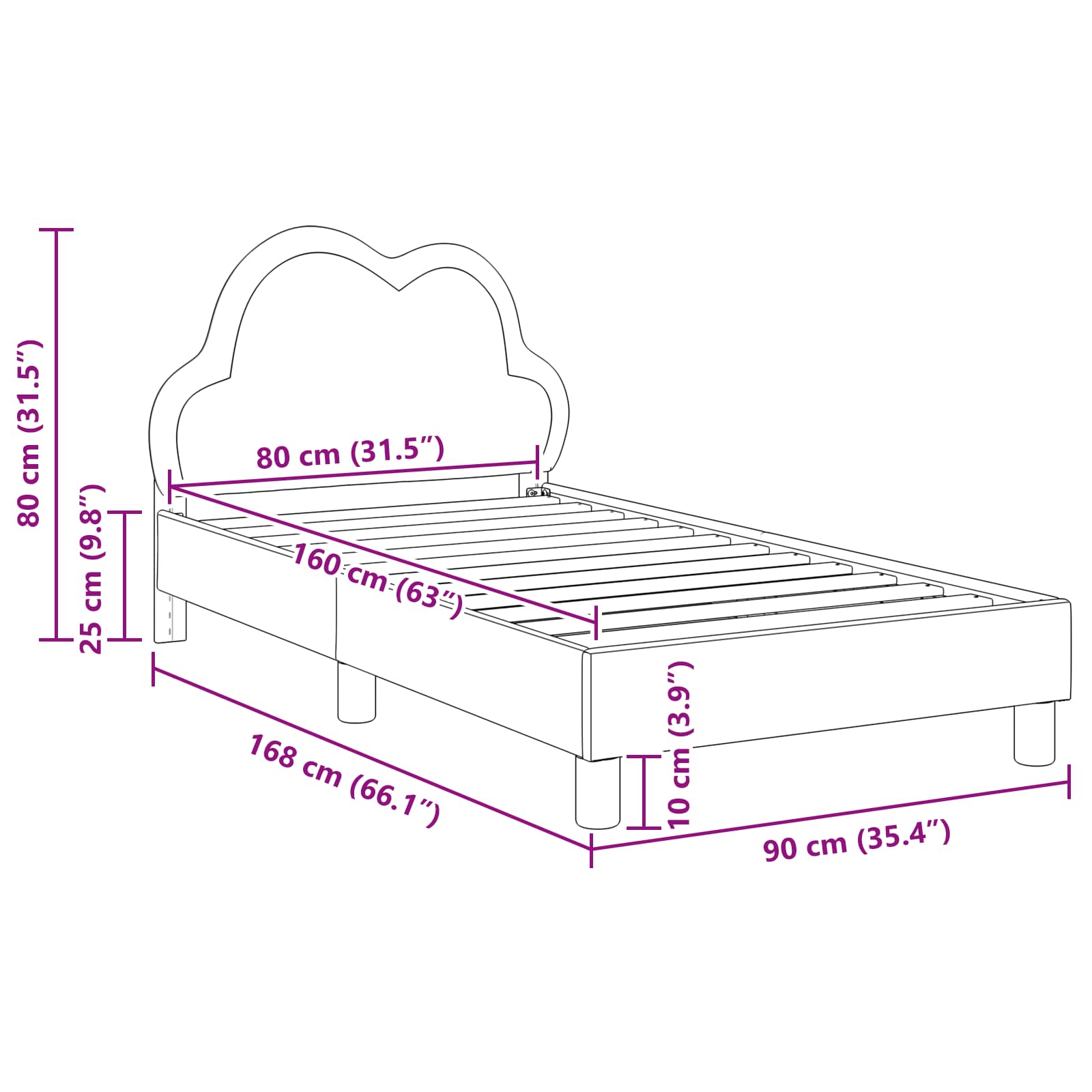 Bedframe voor kinderen met hoofdbord Roze 80 x 160 cm PU