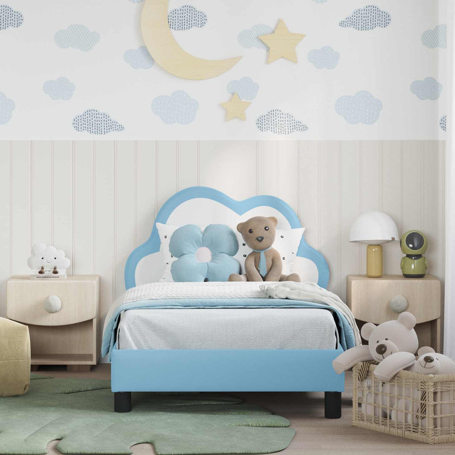 Bedframe voor kinderen met hoofdbord Blauw 80 x 160 cm PU