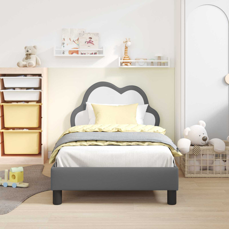 Bedframe voor kinderen met hoofdbord Lichtgrijs 80 x 160 cm PU