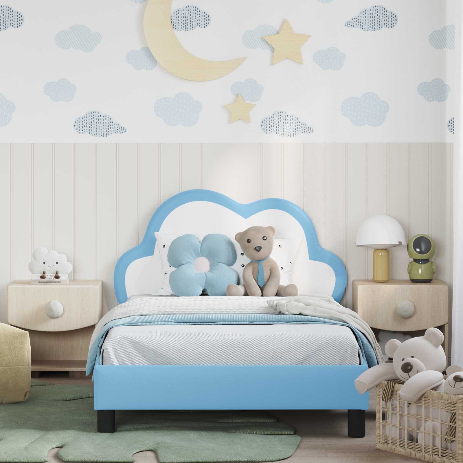 Bedframe voor kinderen met hoofdbord Blauw 90 x 190 cm PU