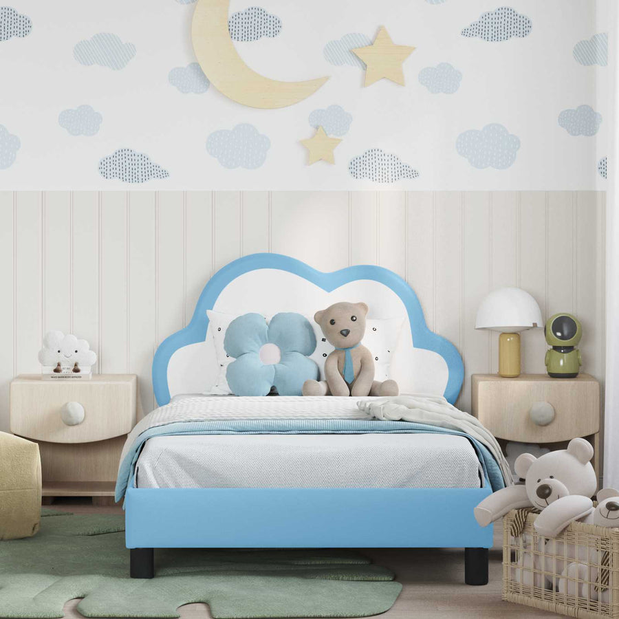 Bedframe voor kinderen met hoofdbord Blauw 90 x 190 cm PU