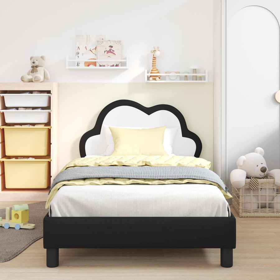 Bedframe voor kinderen met hoofdbord Zwart 90 x 190 cm PU