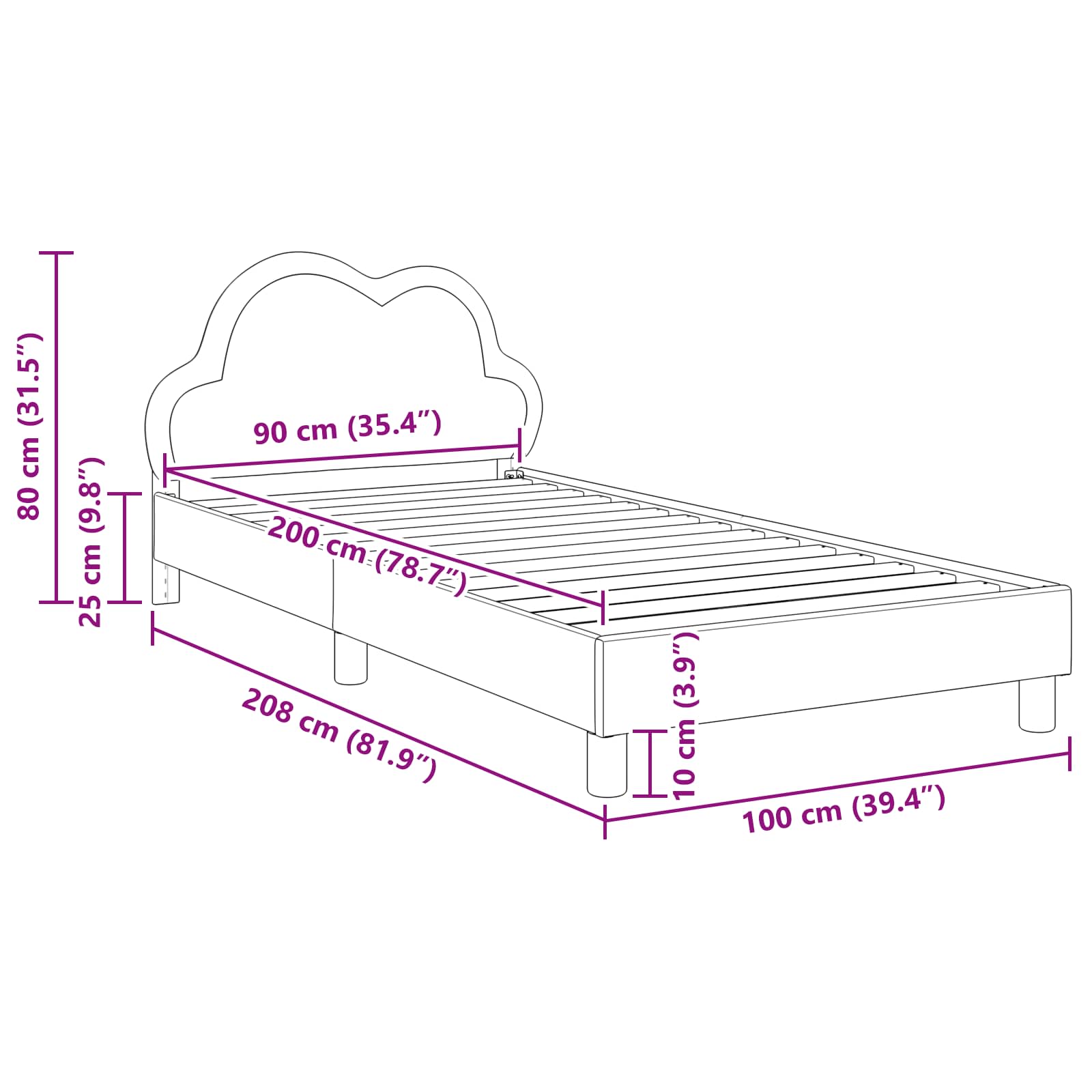Bedframe voor kinderen met hoofdbord Roze 90 x 200 cm PU
