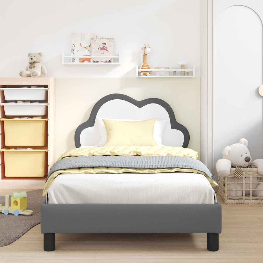 Bedframe voor kinderen met hoofdbord Lichtgrijs 90 x 200 cm PU