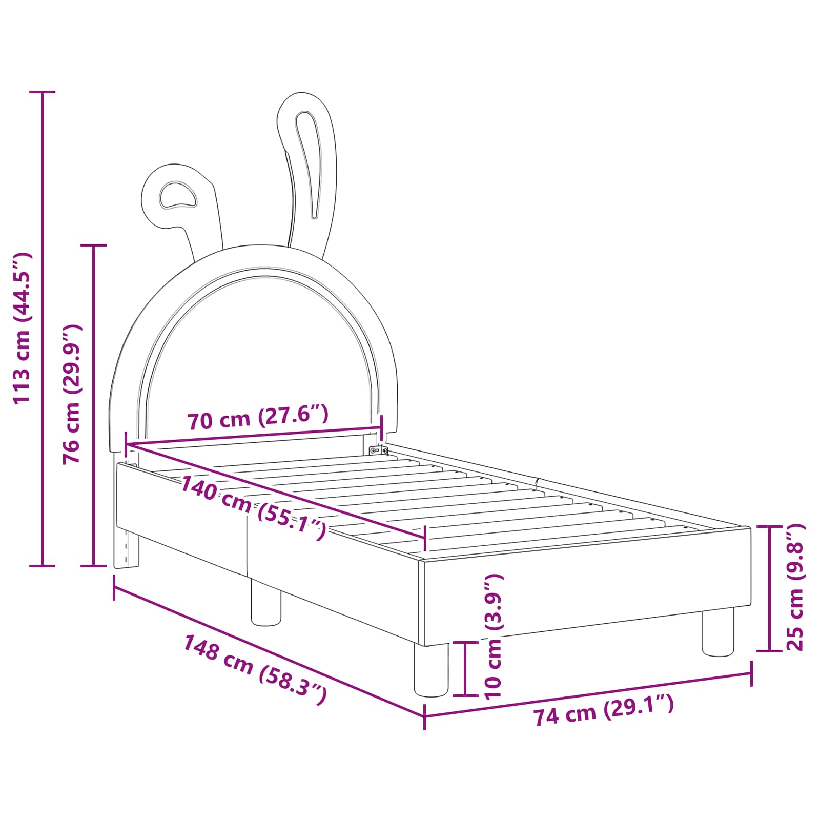 Peuterbedframe met hoofdbord Roze 70 x 140 cm PU