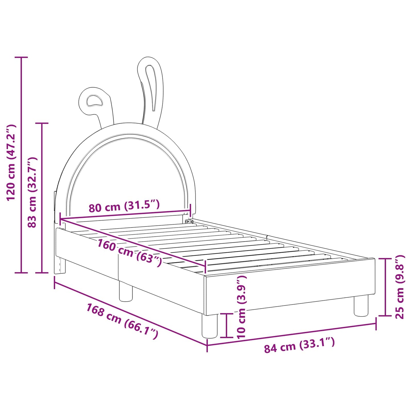 Bedframe voor kinderen met hoofdbord Wit 80 x 160 cm PU