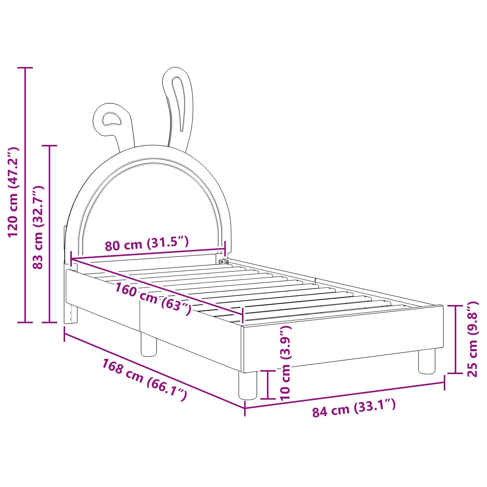 Bedframe voor kinderen met hoofdbord Wit 80 x 160 cm PU