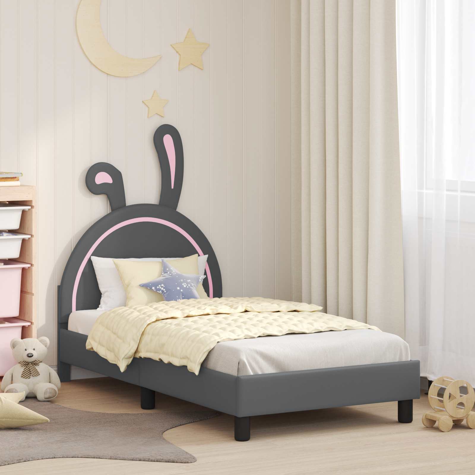 Bedframe voor kinderen met hoofdbord Lichtgrijs 80 x 160 cm PU