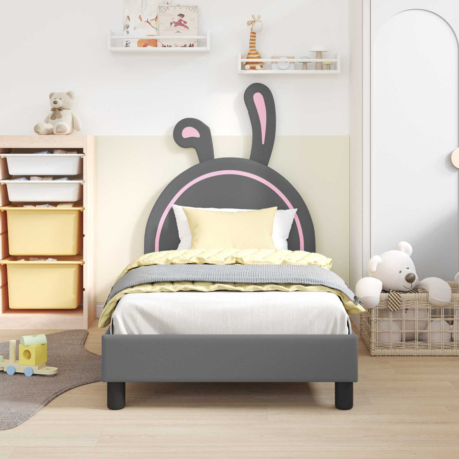 Bedframe voor kinderen met hoofdbord Lichtgrijs 80 x 160 cm PU
