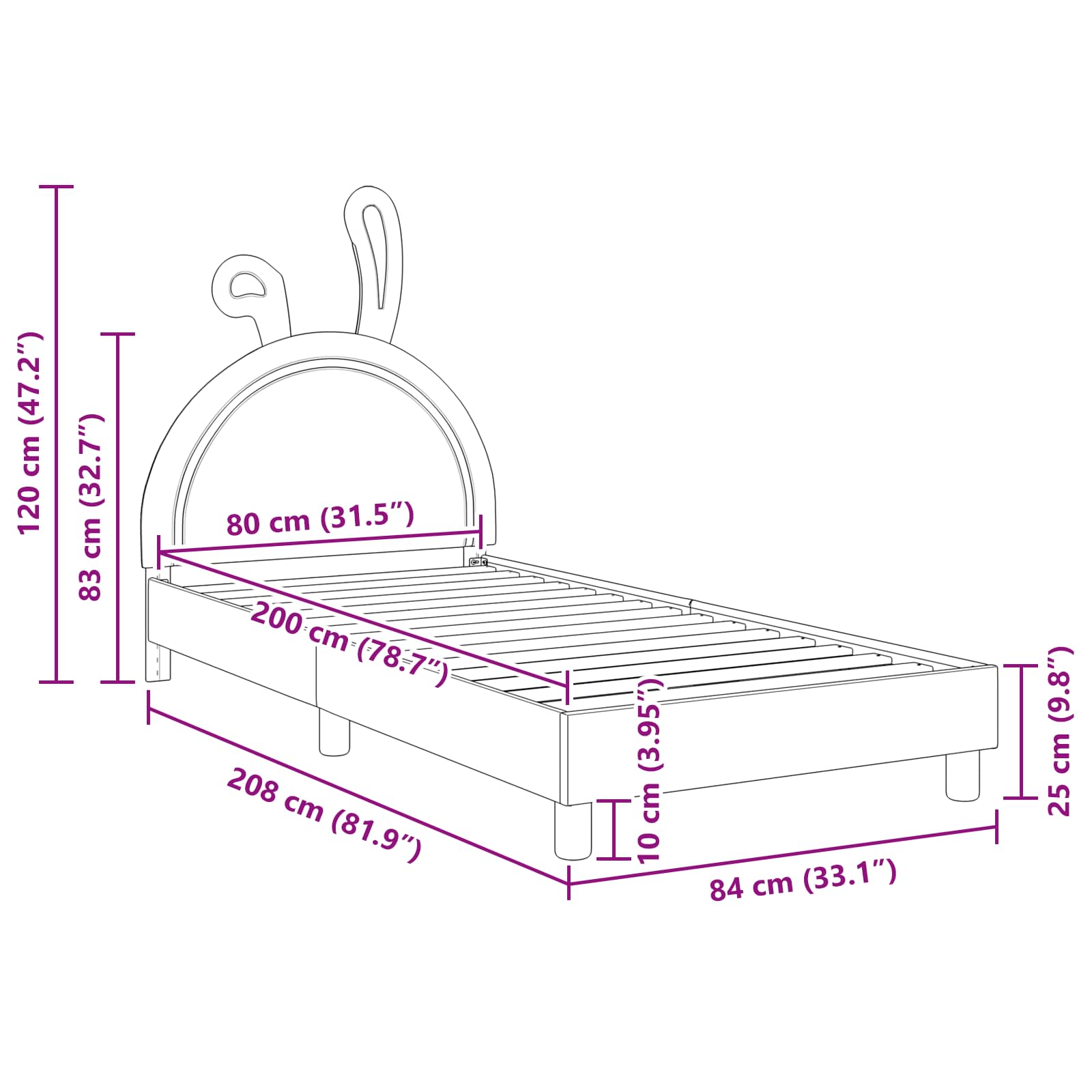 Bedframe voor kinderen met hoofdbord Lichtgrijs 80 x 200 cm PU
