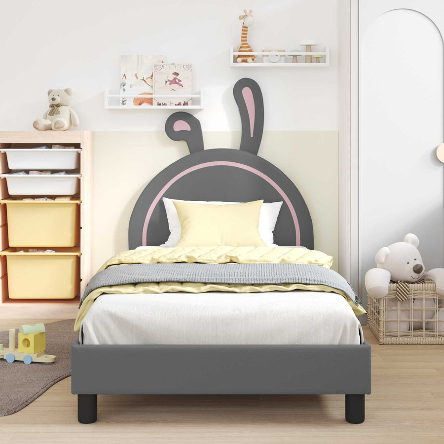 Bedframe voor kinderen met hoofdbord Lichtgrijs 90 x 200 cm PU