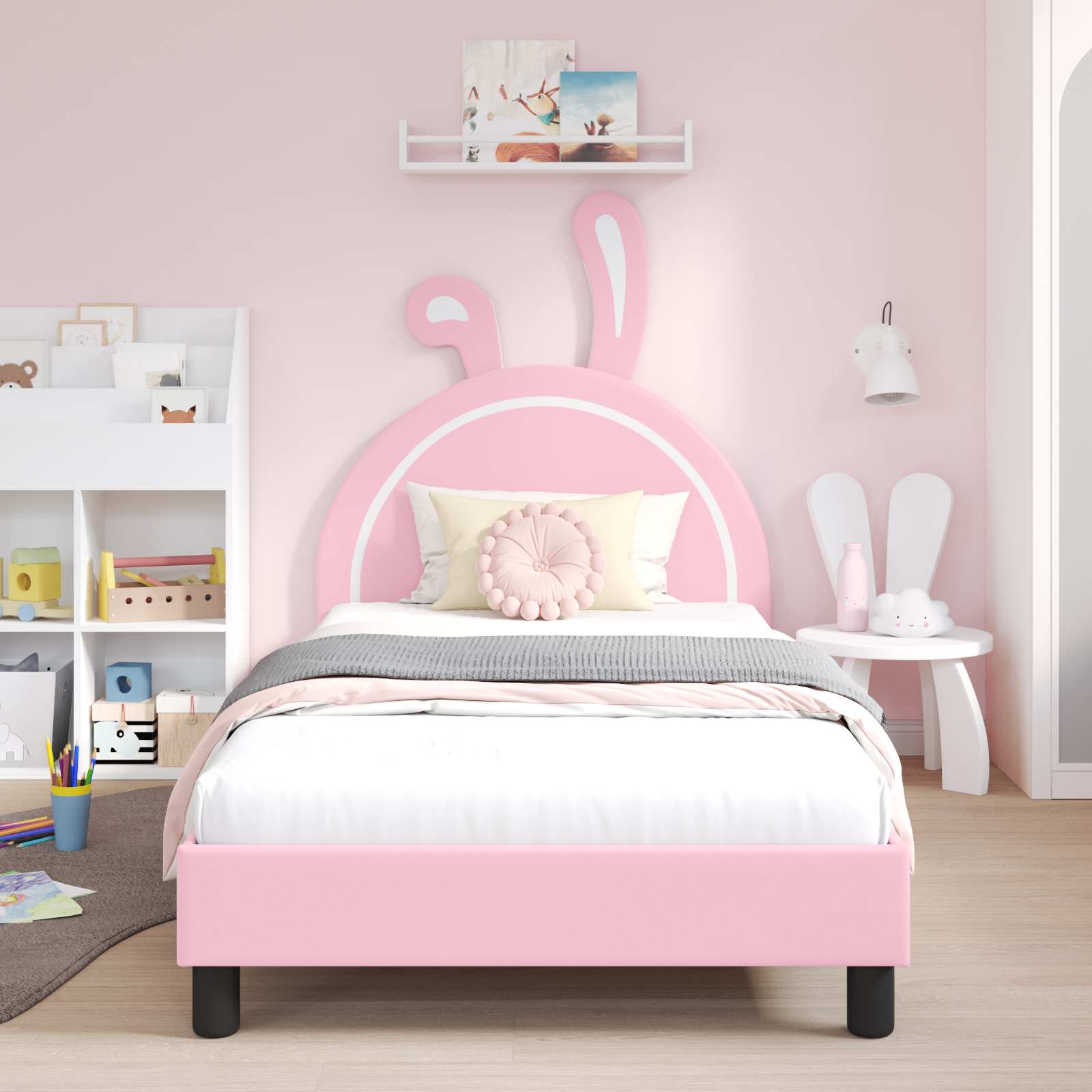 Bedframe voor kinderen met hoofdbord Roze 90 x 200 cm PU