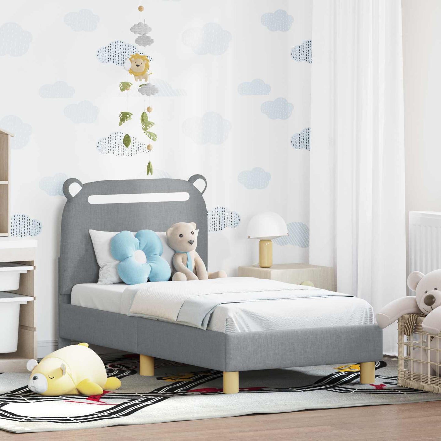 Peuterbedframe met hoofdbord Lichtgrijs 70 x 140 cm Stof