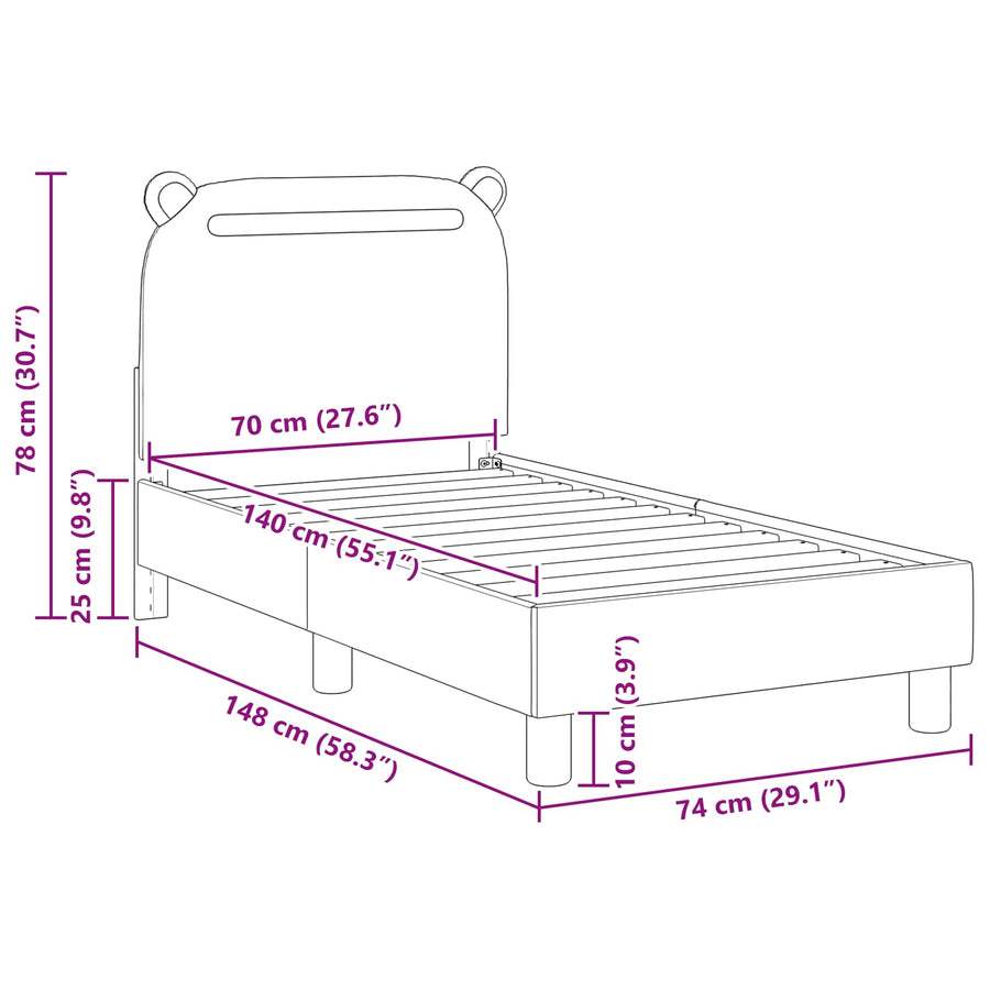 Peuterbedframe met hoofdbord Roze 70 x 140 cm Stof