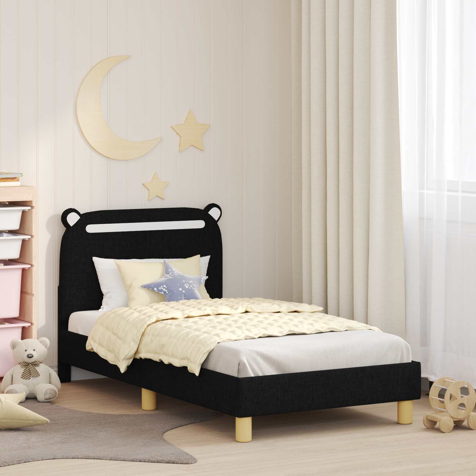 Bedframe voor kinderen met hoofdbord Zwart 80 x 160 cm Stof