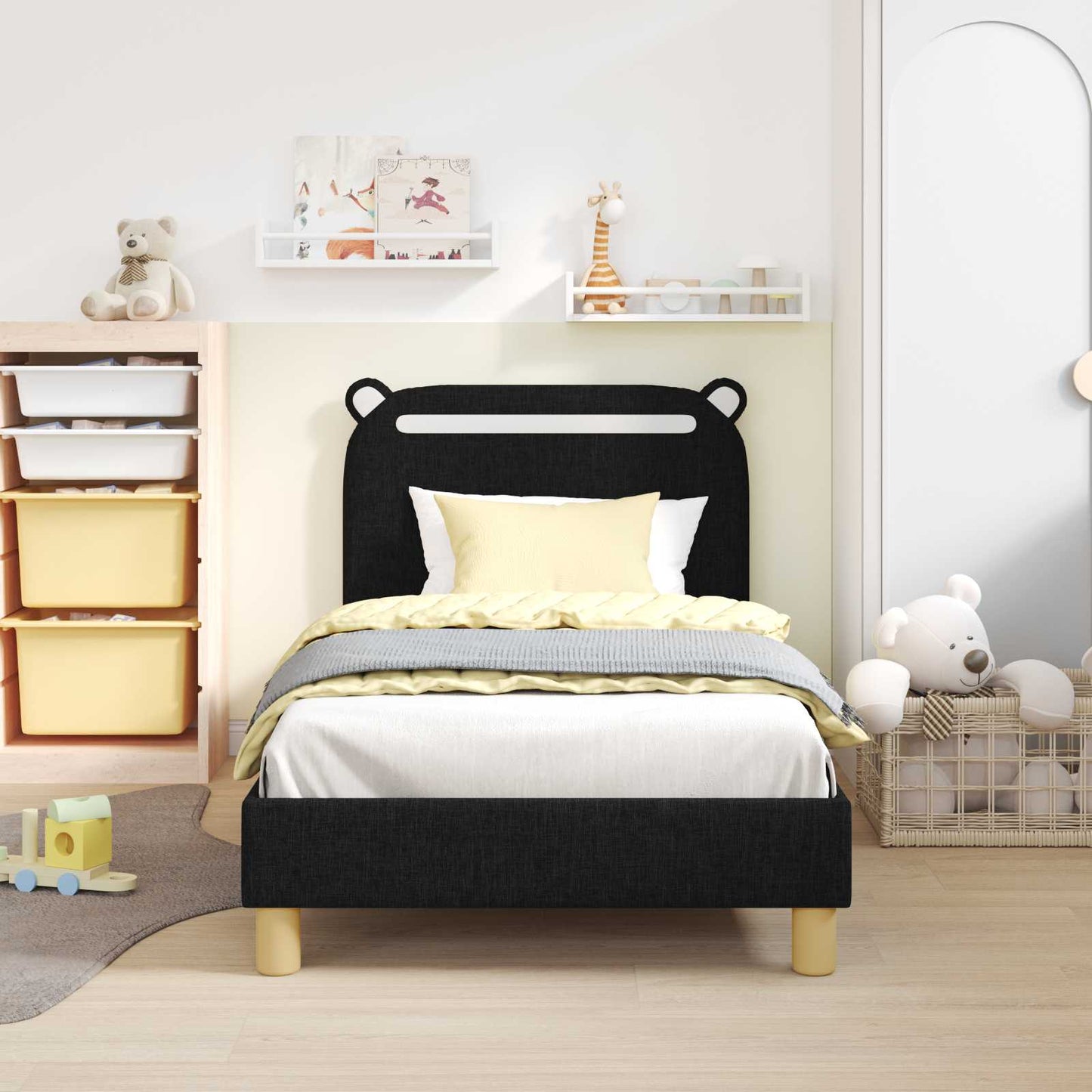 Bedframe voor kinderen met hoofdbord Zwart 80 x 160 cm Stof