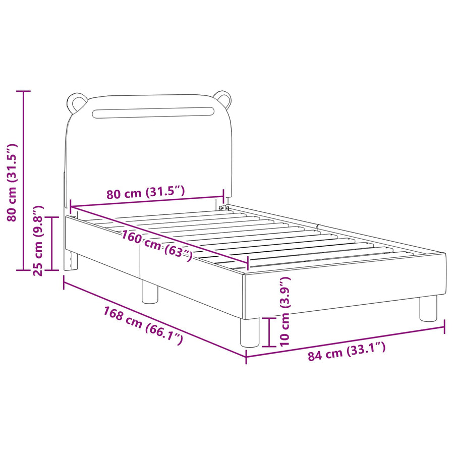 Bedframe voor kinderen met hoofdbord Zwart 80 x 160 cm Stof