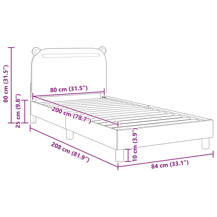 Bedframe voor kinderen met hoofdbord Zwart 80 x 200 cm Stof