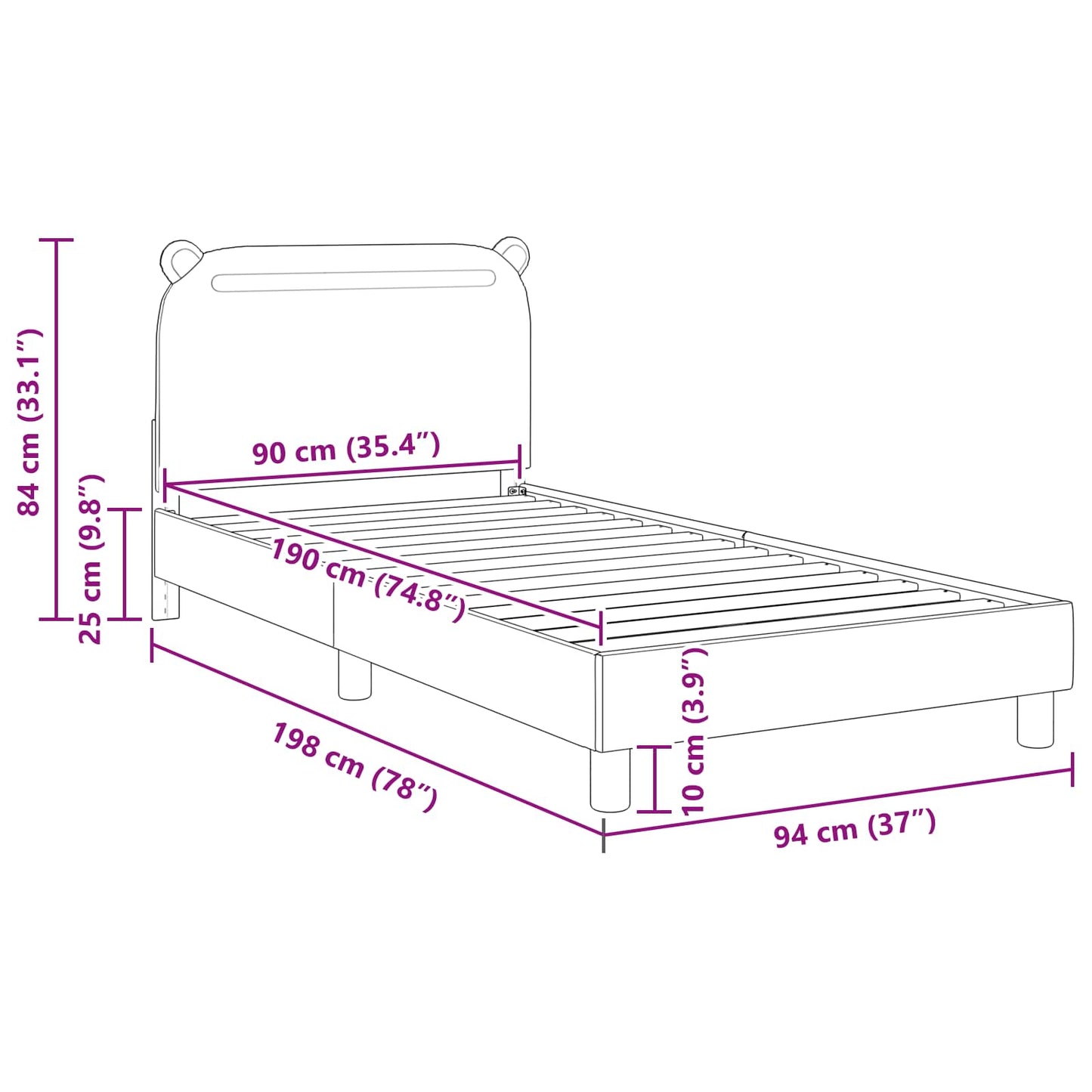 Bedframe voor kinderen met hoofdbord Lichtgrijs 90 x 190 cm