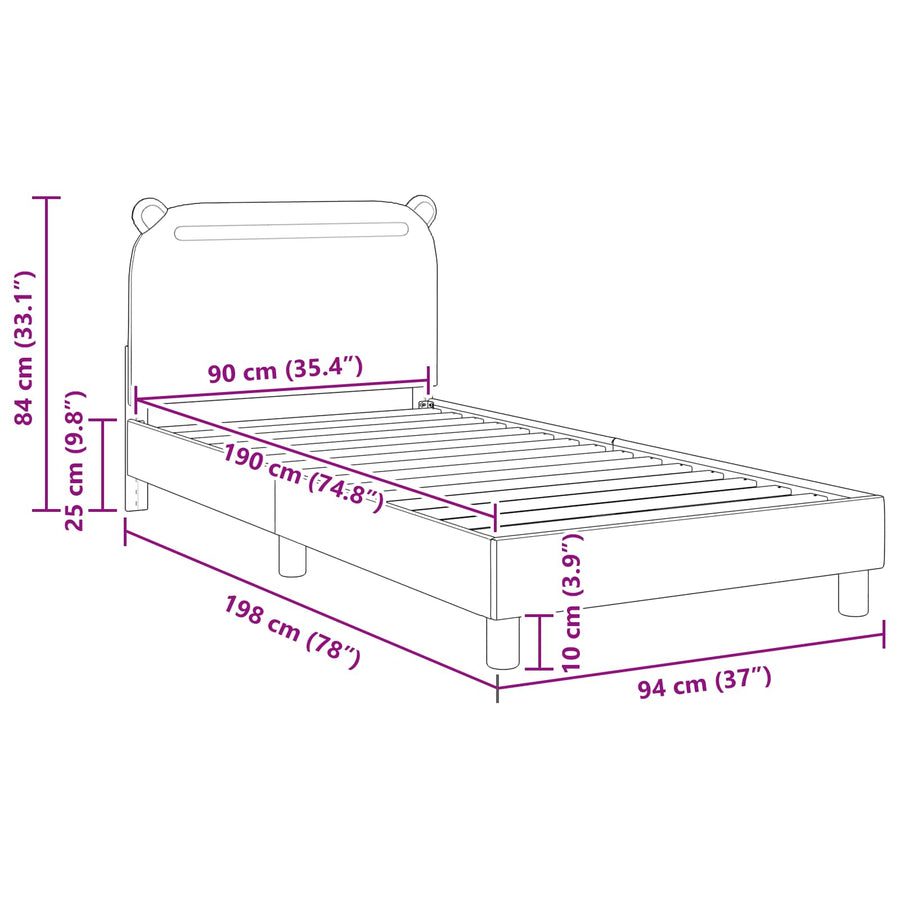 Bedframe voor kinderen met hoofdbord Zwart 90 x 190 cm Stof