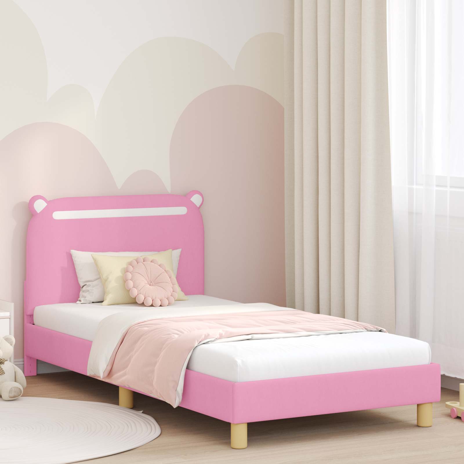 Bedframe voor kinderen met hoofdbord Roze 90 x 190 cm Stof