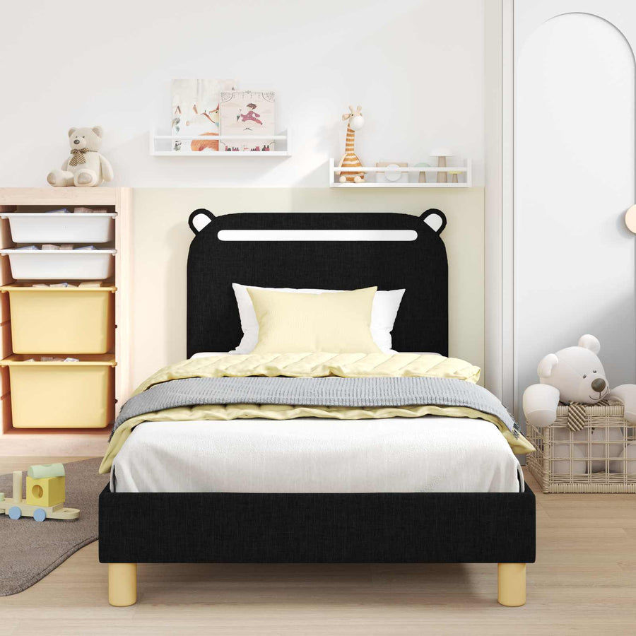 Bedframe voor kinderen met hoofdbord Zwart 90 x 200 cm Stof