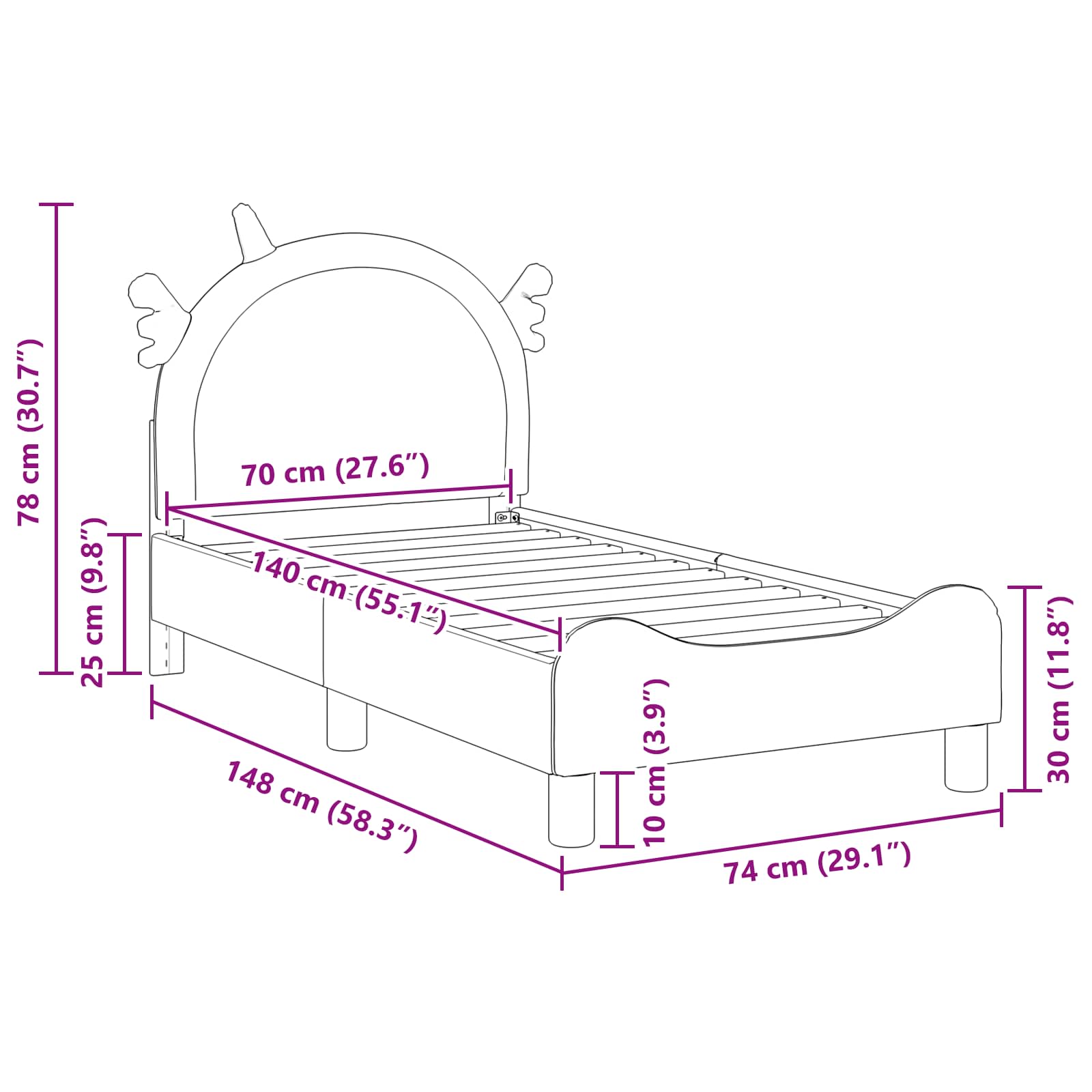 Peuterbedframe met hoofdbord met hoofdeinde Roze 70 x 140 cm PU