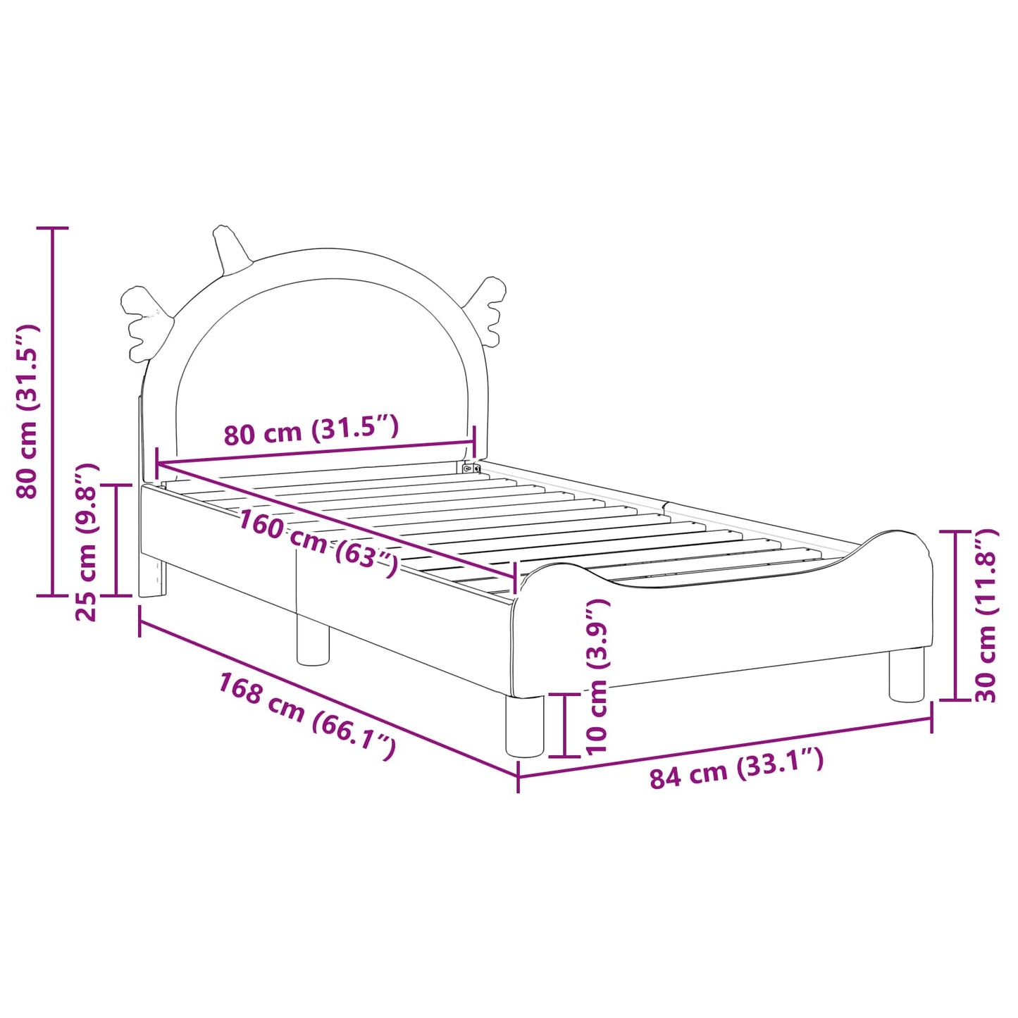 Bedframe voor kinderen met hoofdbord Roze 80 x 160 cm PU