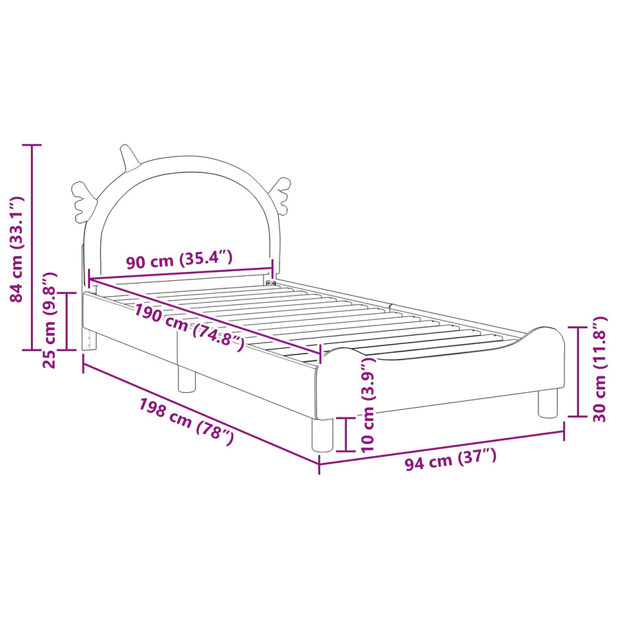 Bedframe voor kinderen met hoofdbord Roze 90 x 190 cm PU