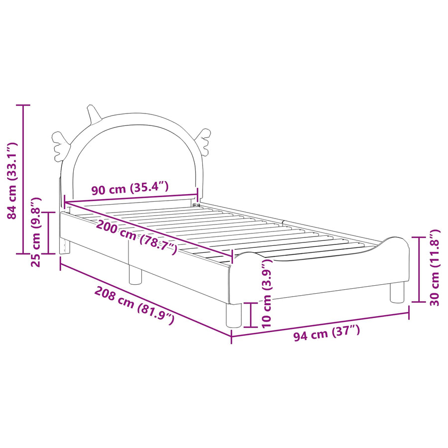 Bedframe voor kinderen met hoofdbord Roze 90 x 200 cm PU