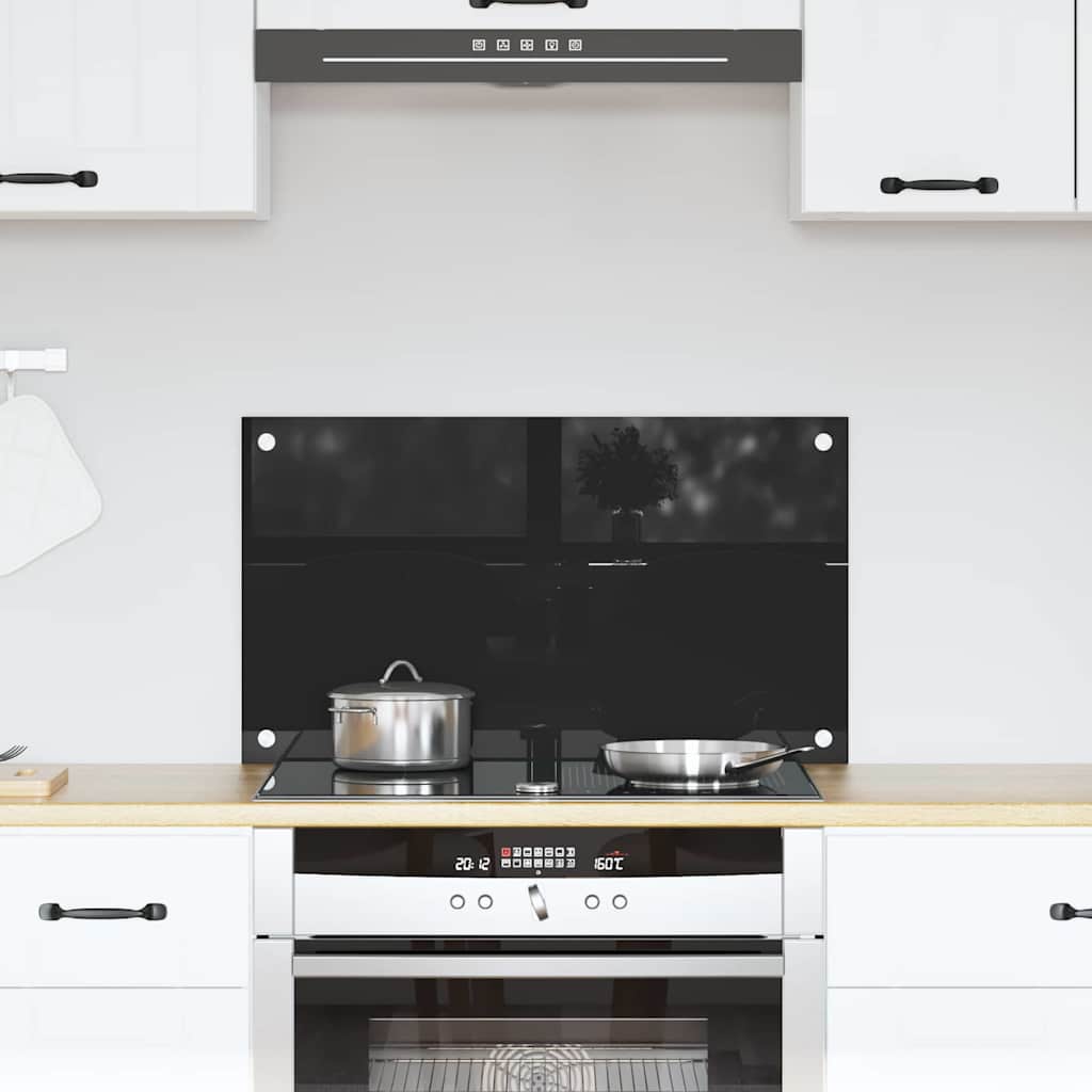 Keuken Achterwand Zwart 70 x 40 x 0,8 cm gehard glas