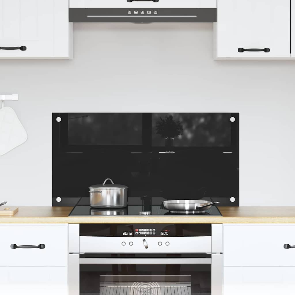 Keuken Achterwand Zwart 80 x 40 x 0.8 cm gehard glas