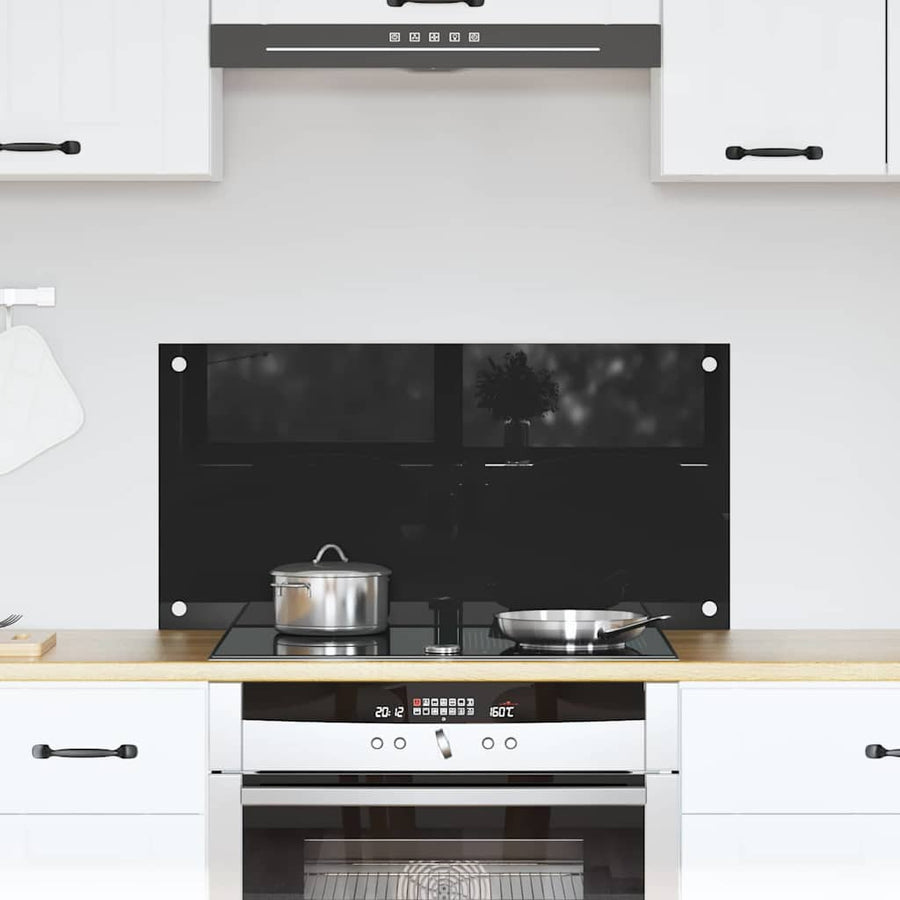 Keuken Achterwand Zwart 80 x 40 x 0.8 cm gehard glas