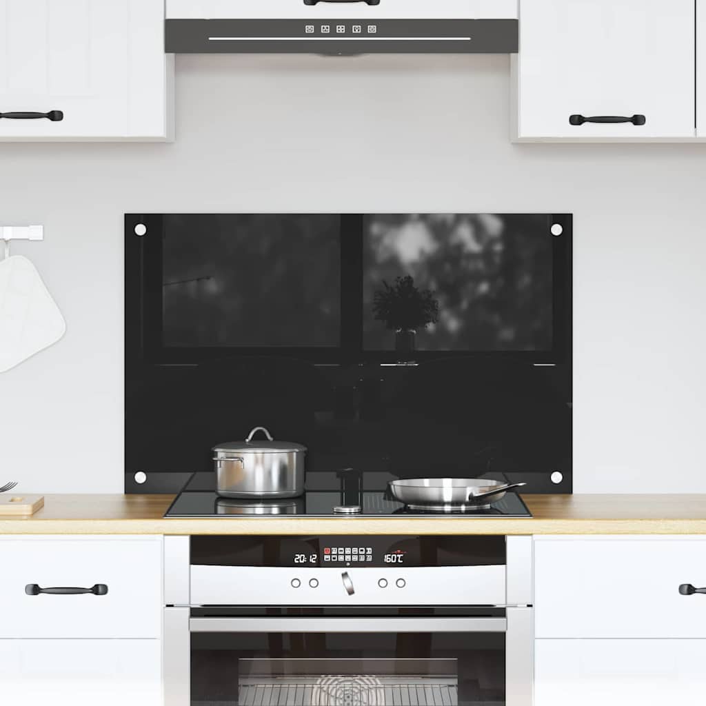 Keuken Achterwand Zwart 80 x 50 x 0.8 cm gehard glas
