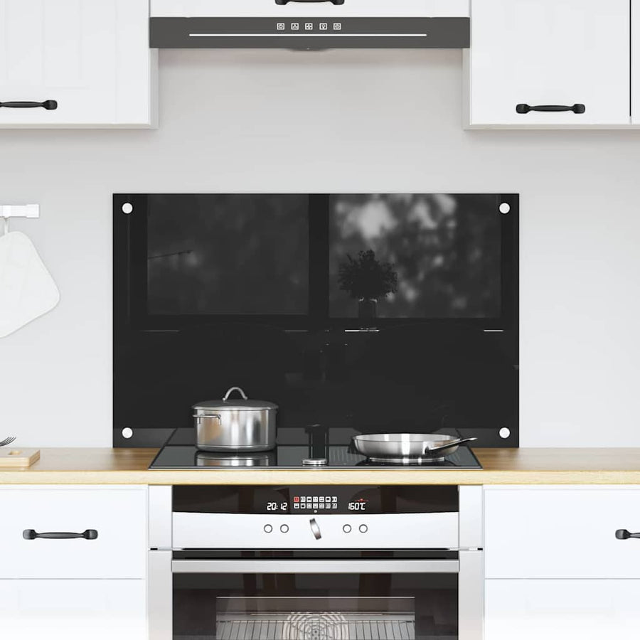 Keuken Achterwand Zwart 80 x 50 x 0.8 cm gehard glas