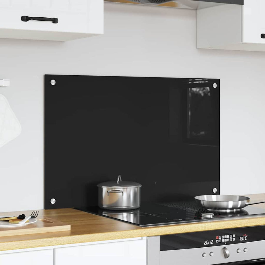 Keuken Achterwand Zwart 80 x 50 x 0.8 cm gehard glas