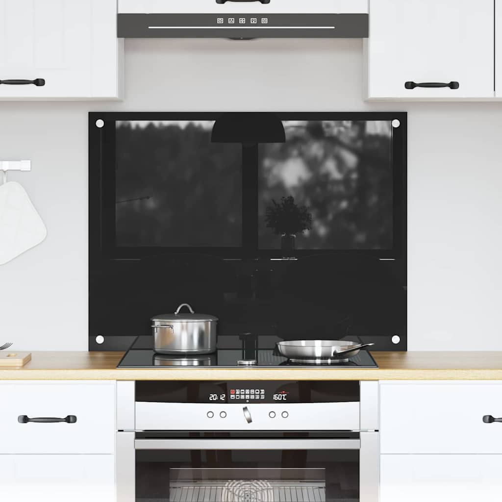 Keuken Achterwand Zwart 80 x 60 x 0.8 cm gehard glas