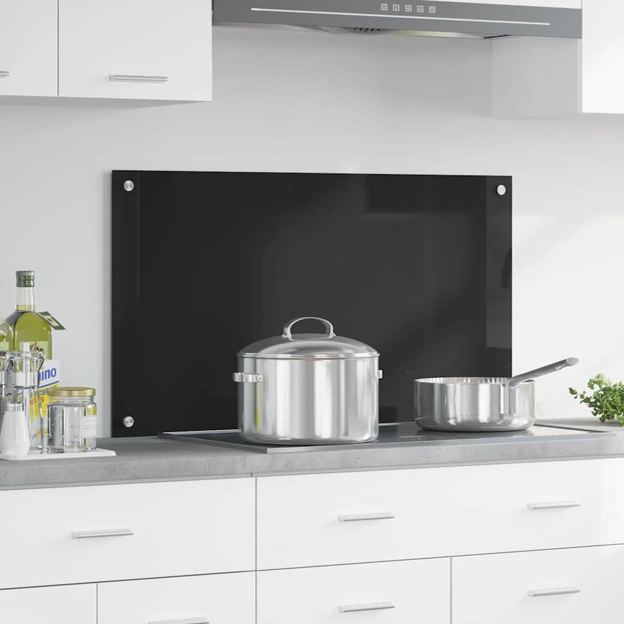 Keuken Achterwand Zwart 90 x 50 x 0.8 cm gehard glas