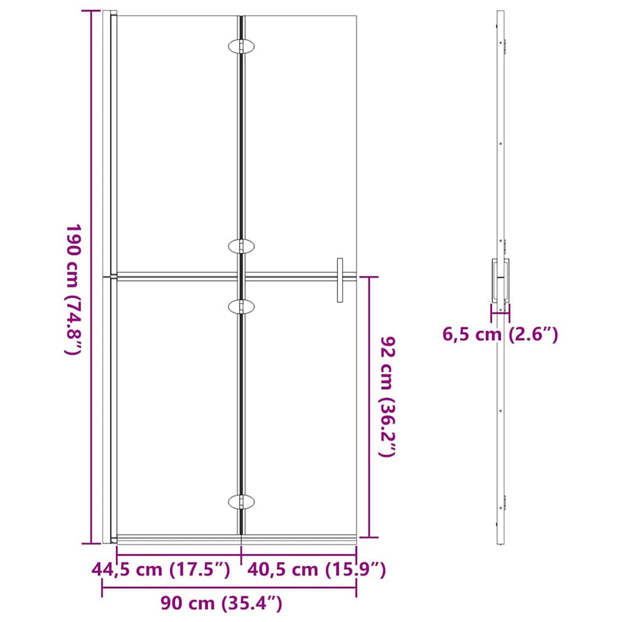 Inloop douche wand Goud en transparant 90 x 190 cm Gehard glas